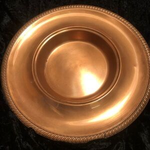 10238 Copper Bowl/Plate Large Heavy Plate W Bowl Center Braided Rim Copper Plate